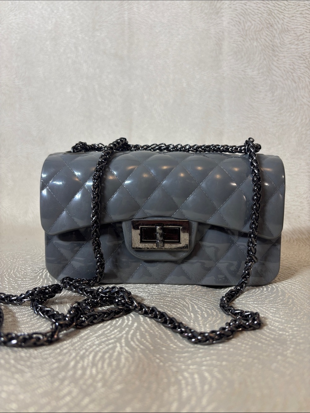 Quilted Gray Chain Shoulder Bag - Elegant Women's Crossbody 0293